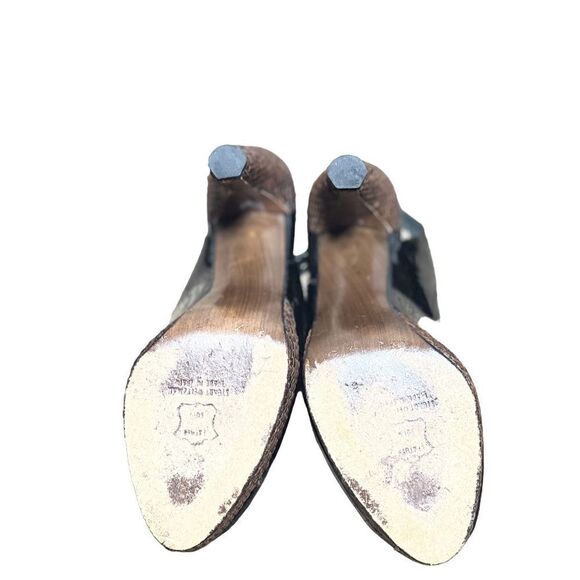 Stuart Weitzman Size 9 Black Patent Leather and Straw Platform Slingback Heels - Picture 6 of 6